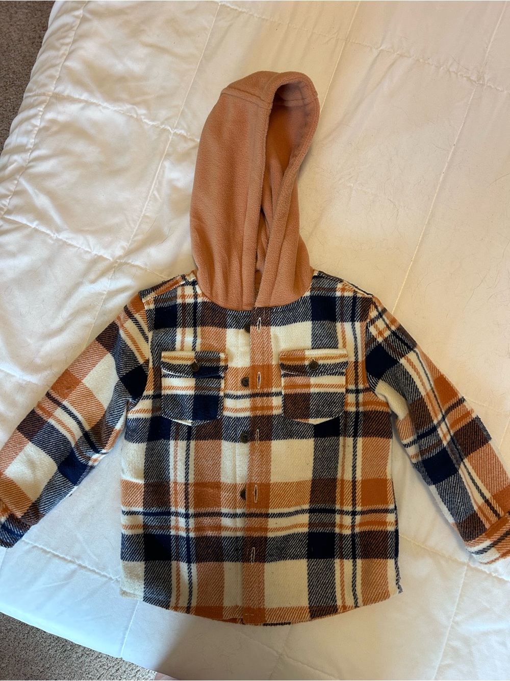 Cat & Jack Navy, Brown & Cream Plaid Hooded Jacket